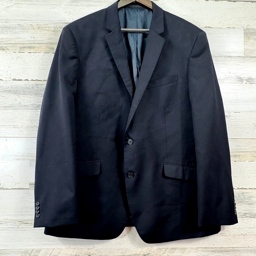 Kenneth Cole Suit Jacket Mens 46R Black Wool Blend Two Button Blazer Corpcore